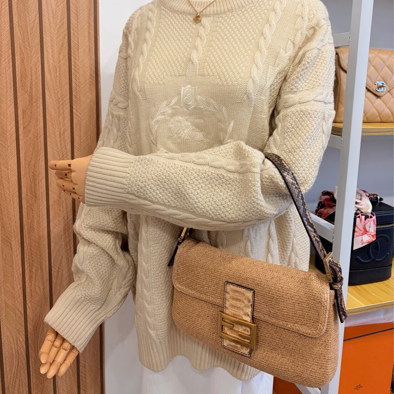 Fendi 草織蛇皮法棍 中古 芬迪 稀有-8