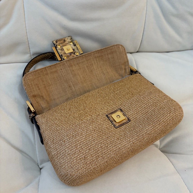 Fendi 草織蛇皮法棍 中古 芬迪 稀有-9