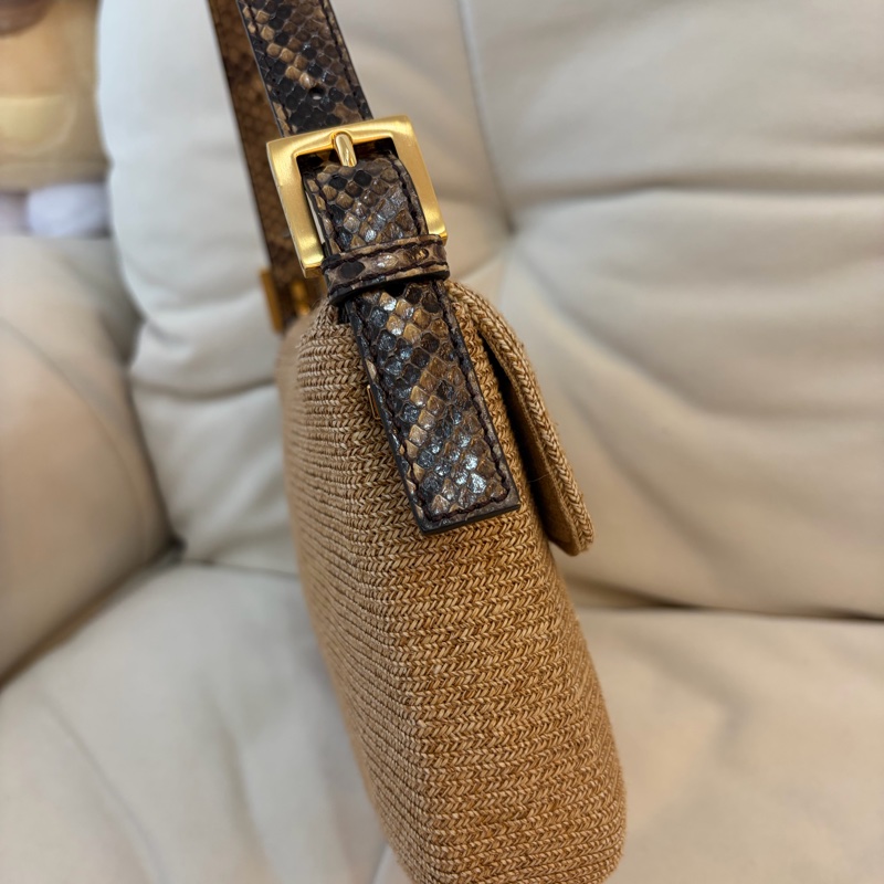 Fendi 草織蛇皮法棍 中古 芬迪 稀有-11