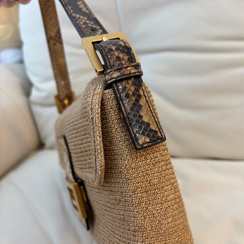 Fendi 草織蛇皮法棍 中古 芬迪 稀有-12