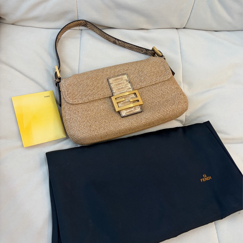 Fendi 草織蛇皮法棍 中古 芬迪 稀有-17