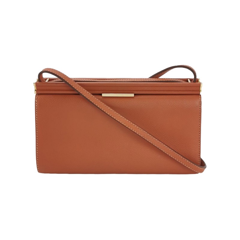 Hermes Clic H21低調側邊H Logo斜挎包單肩包Evercolor牛皮金扣6C南瓜色Y刻-0