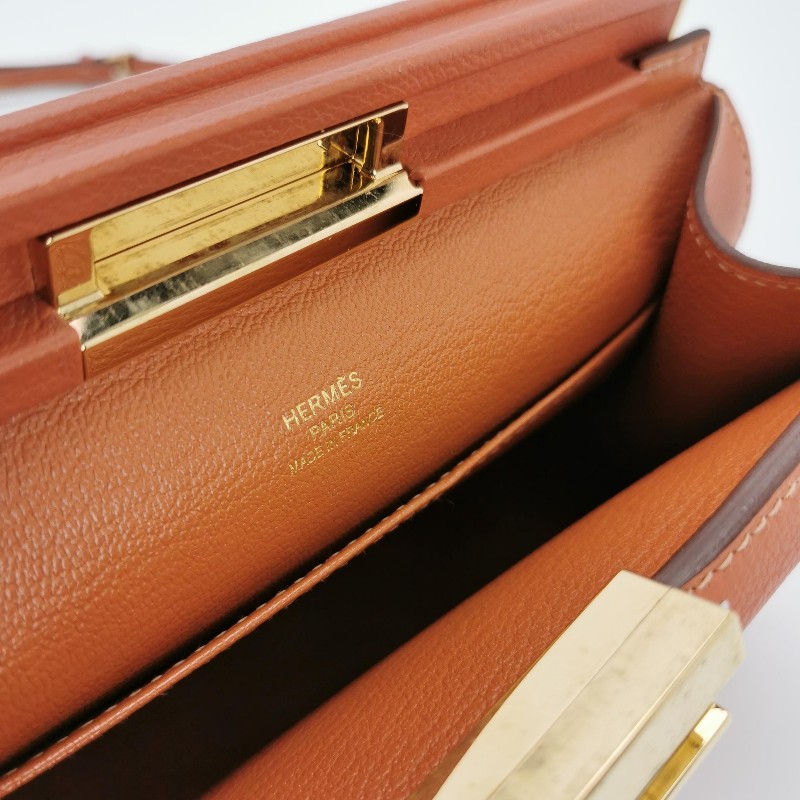 Hermes Clic H21低調側邊H Logo斜挎包單肩包Evercolor牛皮金扣6C南瓜色Y刻-7