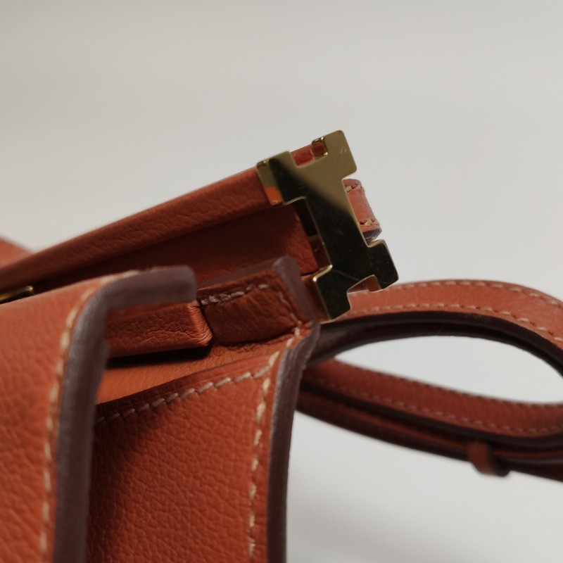 Hermes Clic H21低調側邊H Logo斜挎包單肩包Evercolor牛皮金扣6C南瓜色Y刻-15