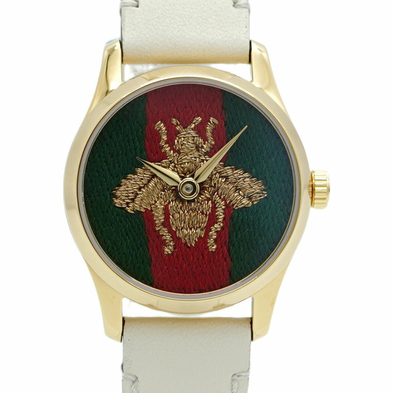 Gucci G-Timeless YA1265009 金色、綠色和紅色錶盤女士手錶-0