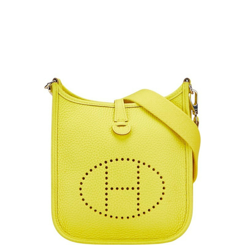 Hermes Hermès Evelyn TPM 青檸單肩包,搭配銀色金屬配件和 Taurillon Clemence 皮革,女士-0