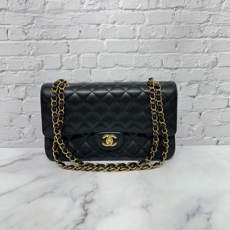 JK國際二手精品 💗Chanel CF25荔枝牛皮黑金 芯片款 🈶本店購證-0