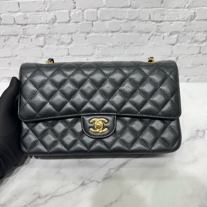JK國際二手精品 💗Chanel CF25荔枝牛皮黑金 芯片款 🈶本店購證-4