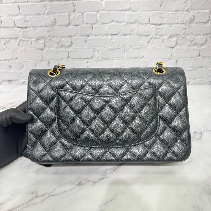 JK國際二手精品 💗Chanel CF25荔枝牛皮黑金 芯片款 🈶本店購證-5