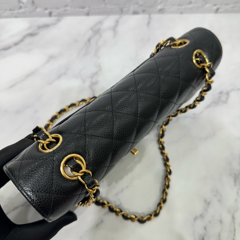 JK國際二手精品 💗Chanel CF25荔枝牛皮黑金 芯片款 🈶本店購證-8