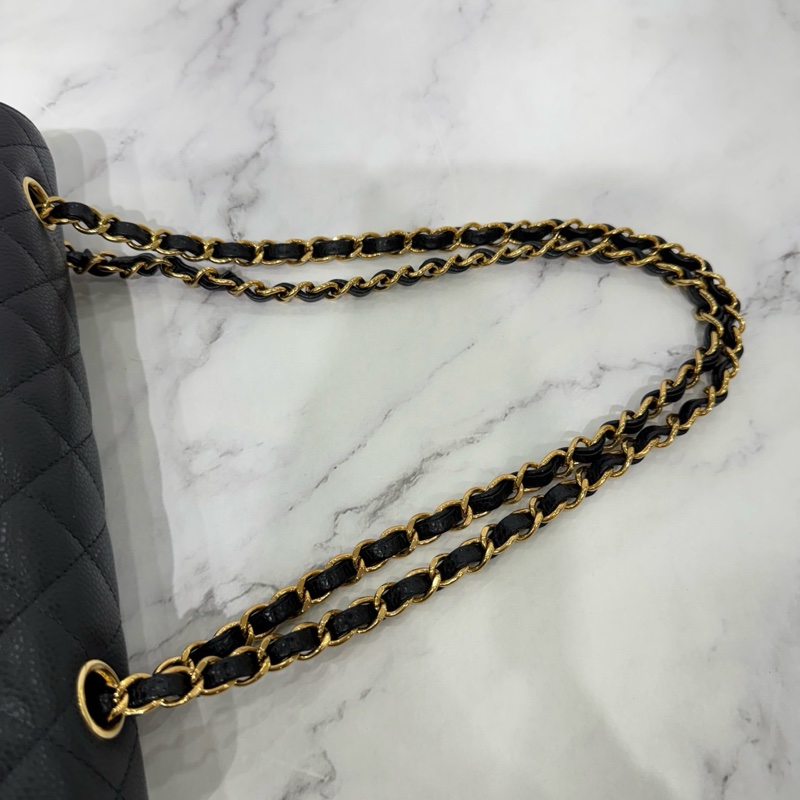 JK國際二手精品 💗Chanel CF25荔枝牛皮黑金 芯片款 🈶本店購證-9