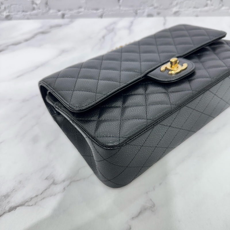 JK國際二手精品 💗Chanel CF25荔枝牛皮黑金 芯片款 🈶本店購證-10