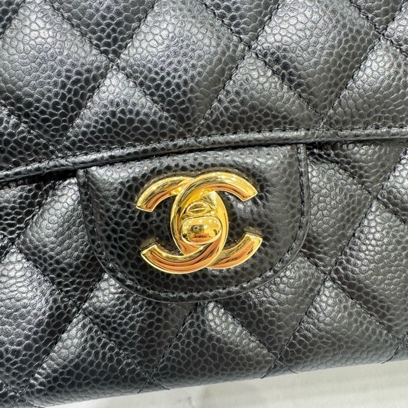 JK國際二手精品 💗Chanel CF25荔枝牛皮黑金 芯片款 🈶本店購證-15