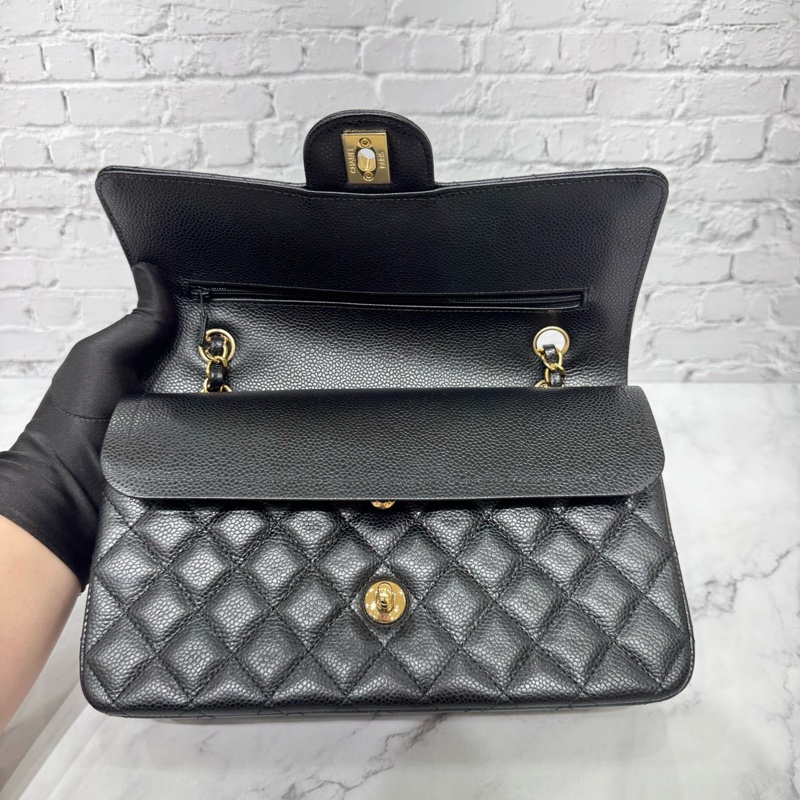 JK國際二手精品 💗Chanel CF25荔枝牛皮黑金 芯片款 🈶本店購證-16