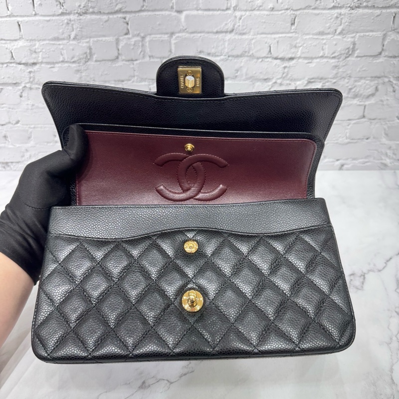 JK國際二手精品 💗Chanel CF25荔枝牛皮黑金 芯片款 🈶本店購證-17