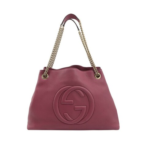 Gucci Soho大號牛皮純色壓紋雙G托特包單肩包
