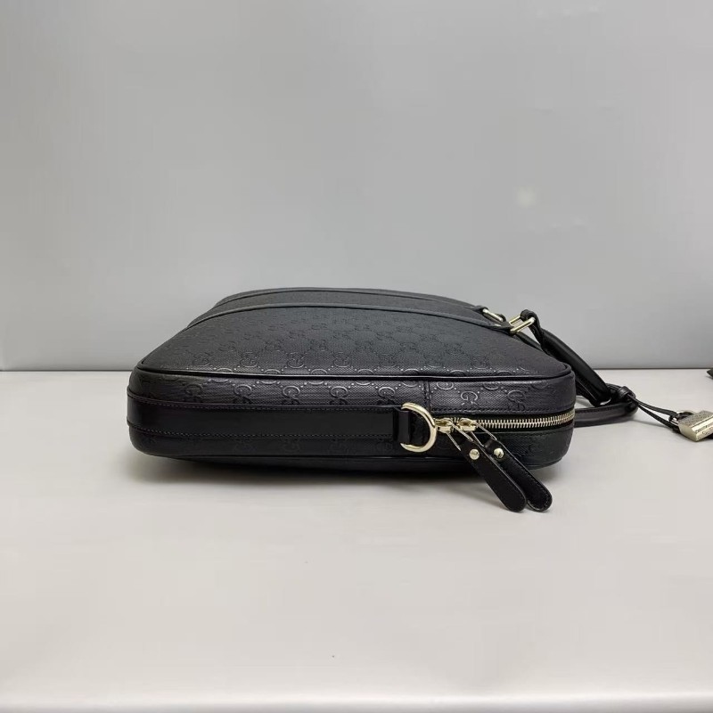Gucci 男士黑色全皮壓紋logo公文包 電腦公事包 肩背包-1