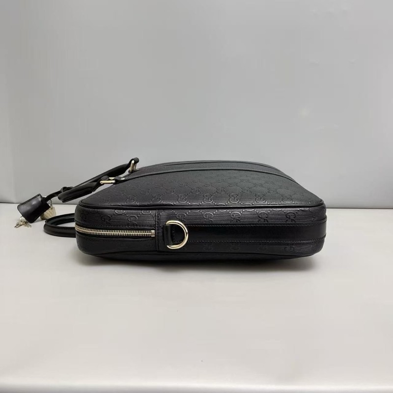 Gucci 男士黑色全皮壓紋logo公文包 電腦公事包 肩背包-2