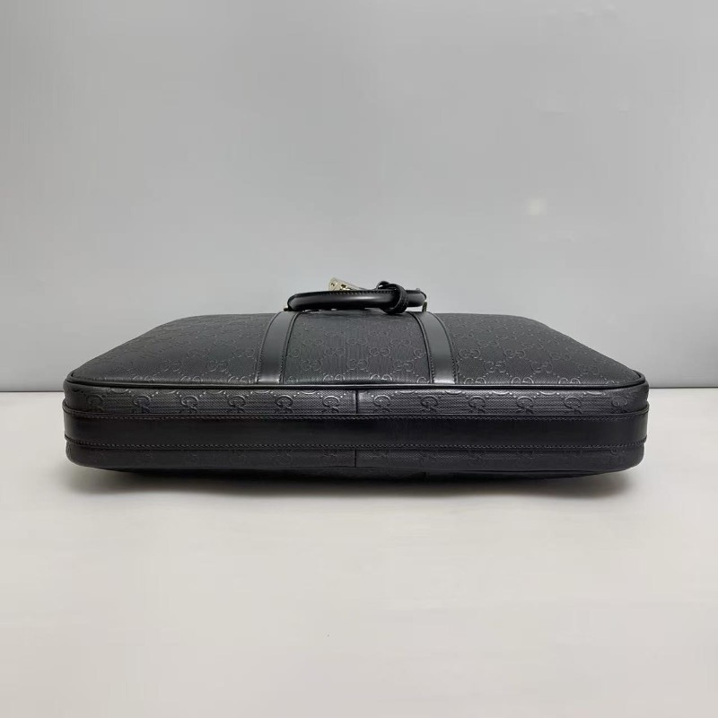 Gucci 男士黑色全皮壓紋logo公文包 電腦公事包 肩背包-3