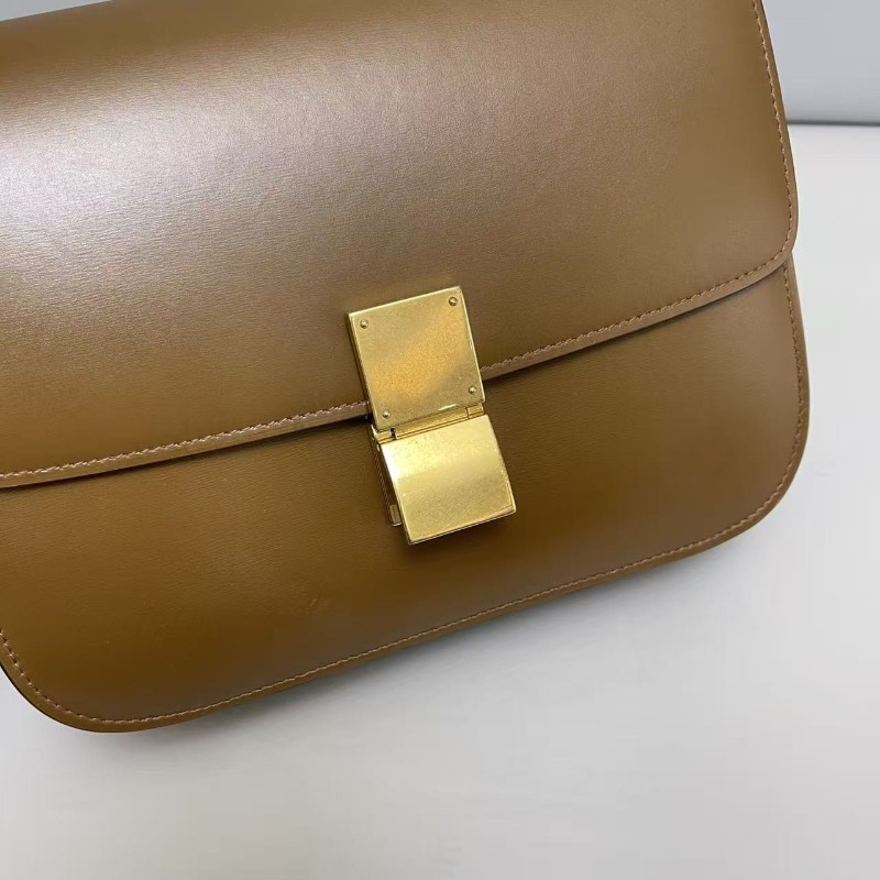 Celine Classic Box中號 全皮焦糖色豆腐包 肩背包斜背包-2
