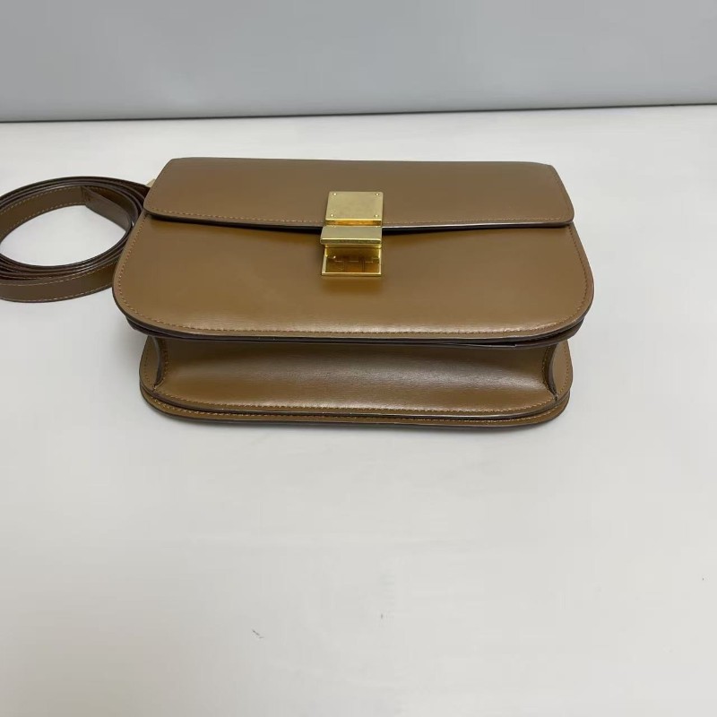 Celine Classic Box中號 全皮焦糖色豆腐包 肩背包斜背包-4