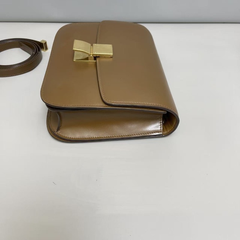 Celine Classic Box中號 全皮焦糖色豆腐包 肩背包斜背包-5