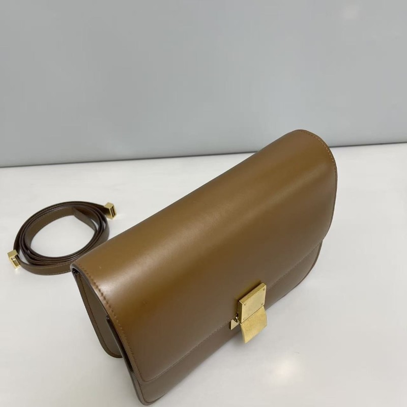 Celine Classic Box中號 全皮焦糖色豆腐包 肩背包斜背包-6