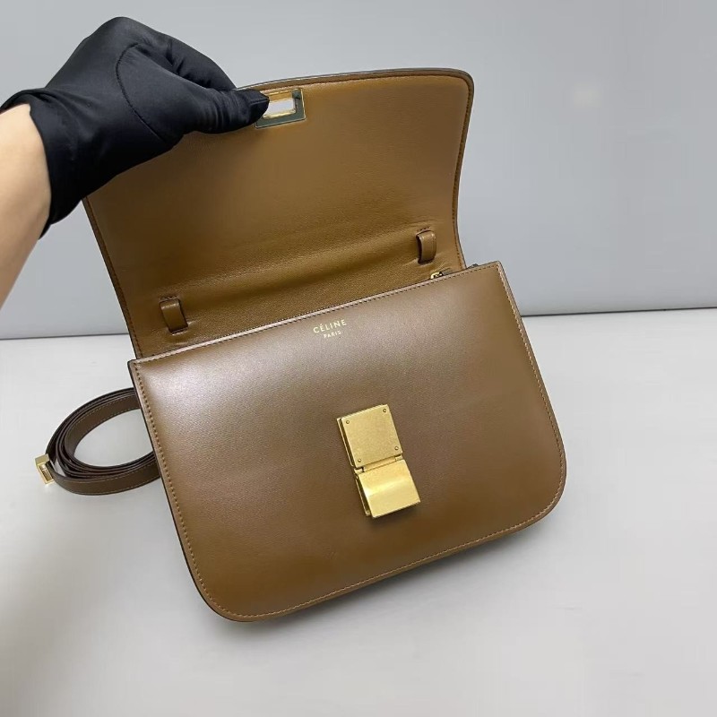 Celine Classic Box中號 全皮焦糖色豆腐包 肩背包斜背包-7