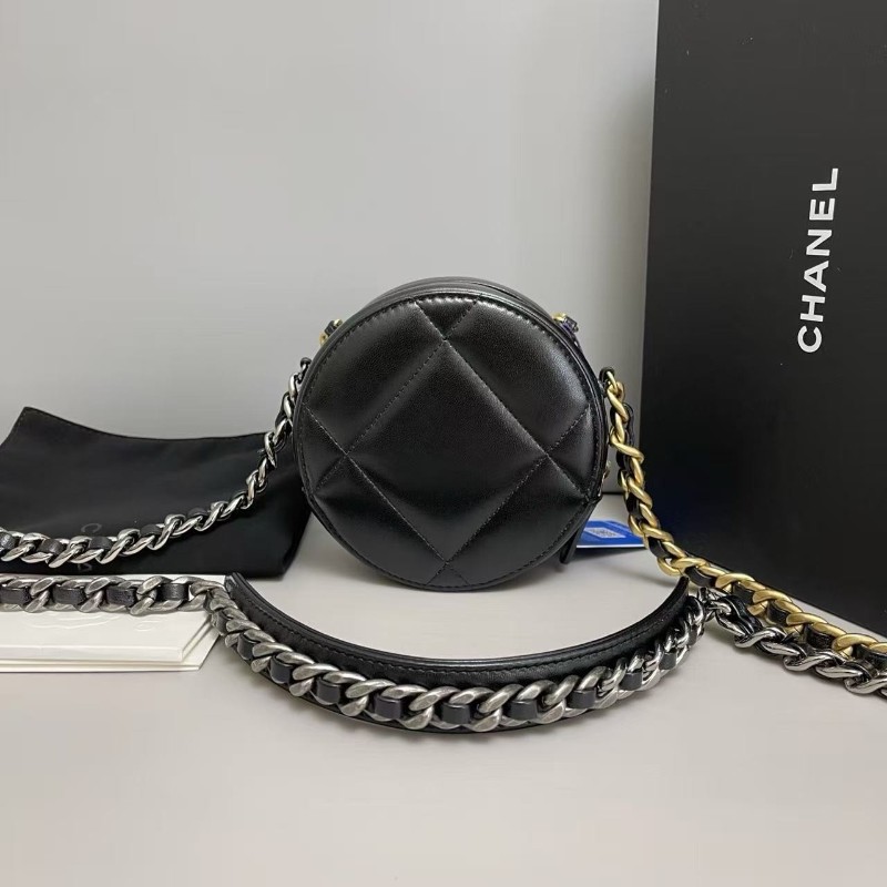 全套🈶購鉦 Chanel香奈兒19Bag黑金全皮圓餅包 斜背包 肩背包 晶片款-1