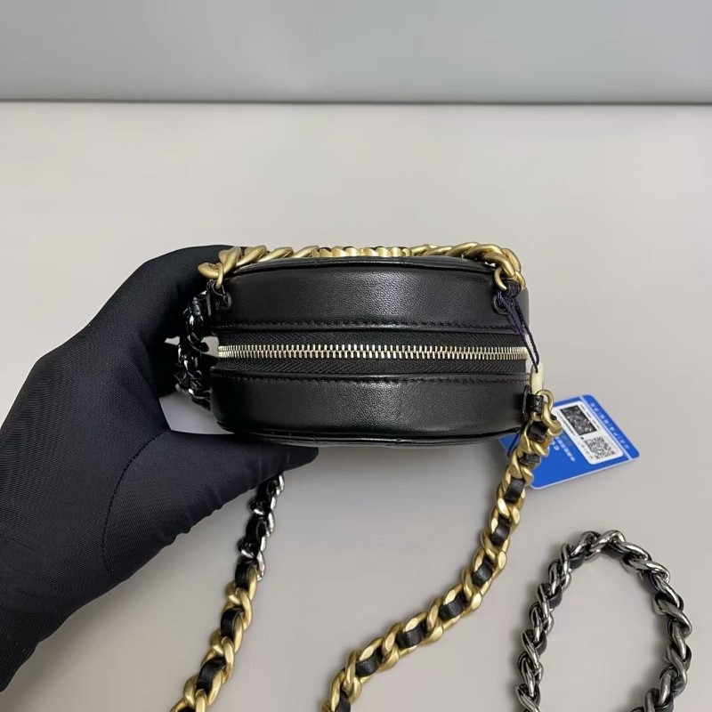 全套🈶購鉦 Chanel香奈兒19Bag黑金全皮圓餅包 斜背包 肩背包 晶片款-5