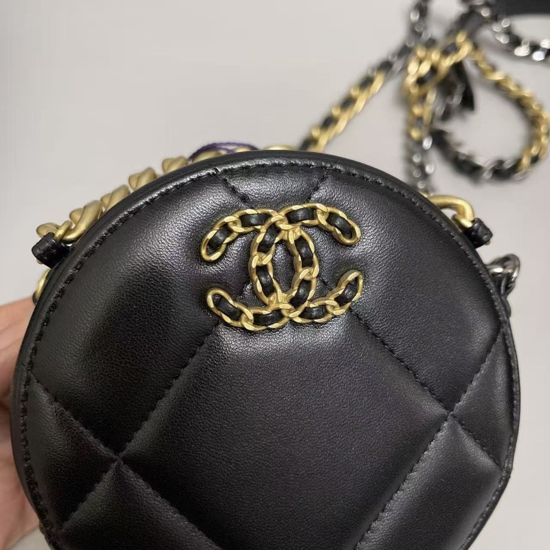 全套🈶購鉦 Chanel香奈兒19Bag黑金全皮圓餅包 斜背包 肩背包 晶片款-7