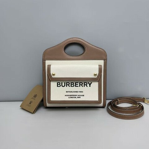 Burberry Pocket 帆布拼焦糖色 口袋包 肩背包