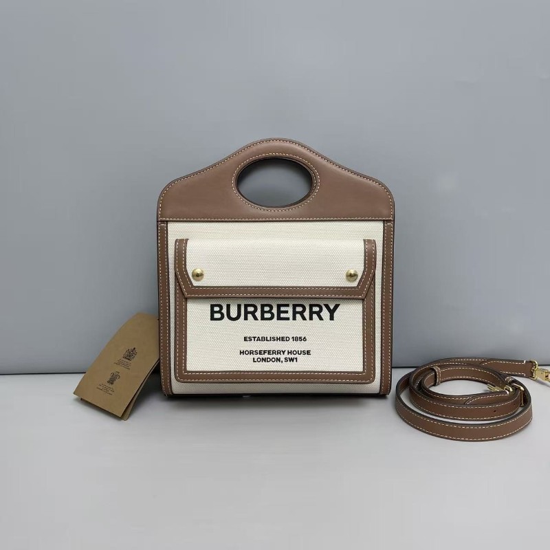 Burberry Pocket 帆布拼焦糖色 口袋包 肩背包-0