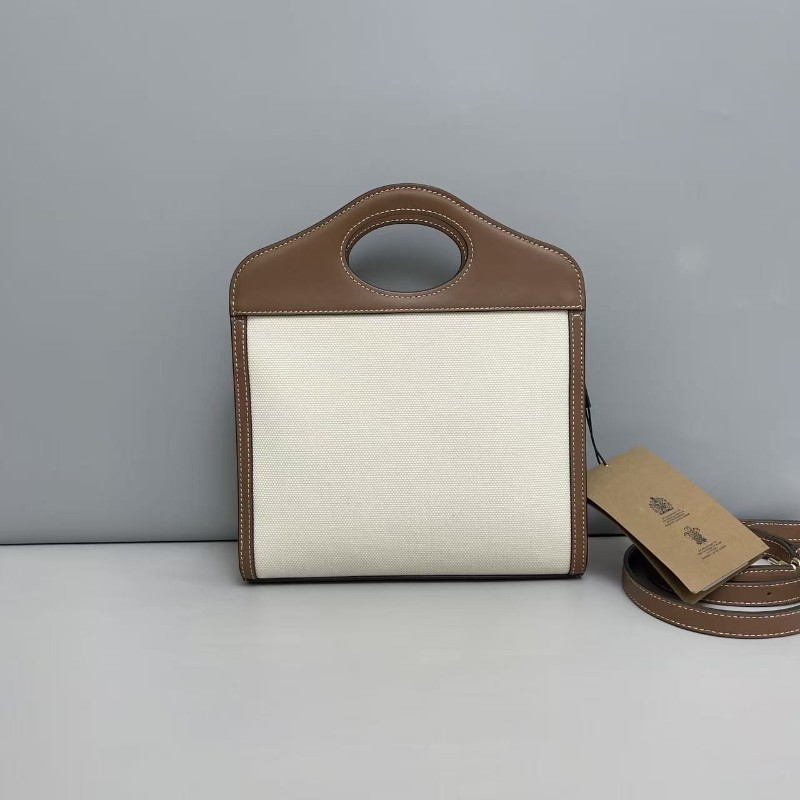 Burberry Pocket 帆布拼焦糖色 口袋包 肩背包-1