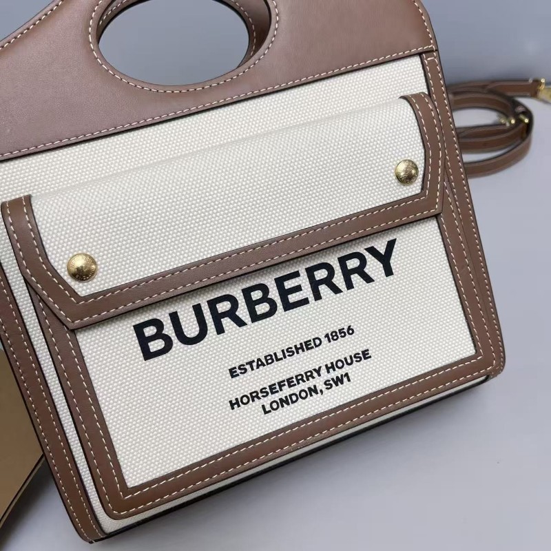 Burberry Pocket 帆布拼焦糖色 口袋包 肩背包-2