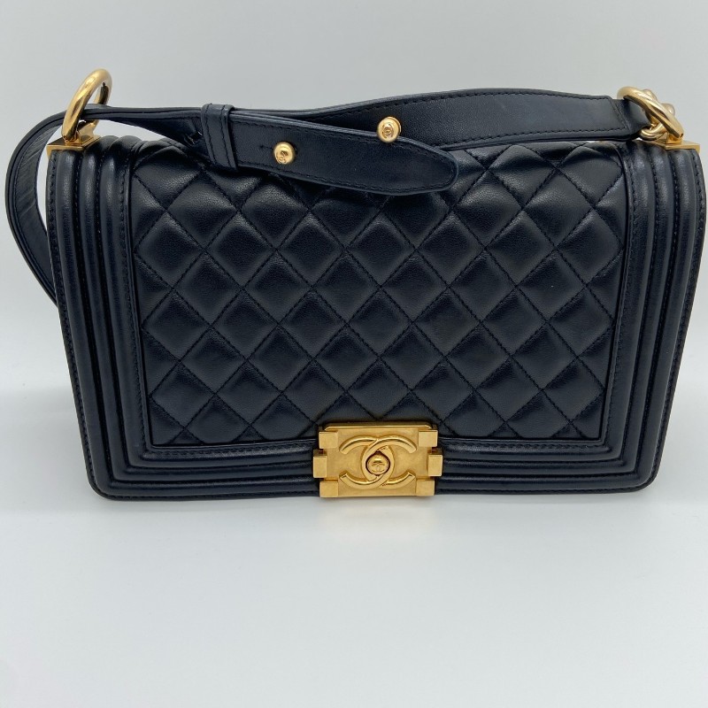 Chanel香奈兒 黑金羊皮 leboy 中號 25cm 肩背包-0