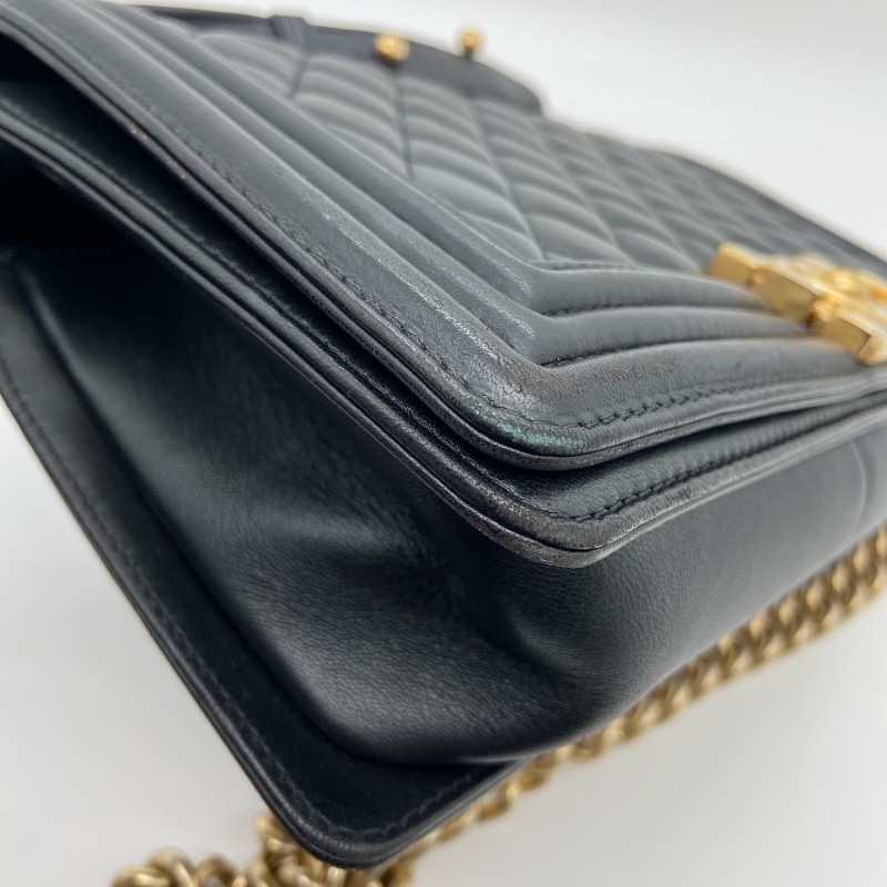 Chanel香奈兒 黑金羊皮 leboy 中號 25cm 肩背包-3