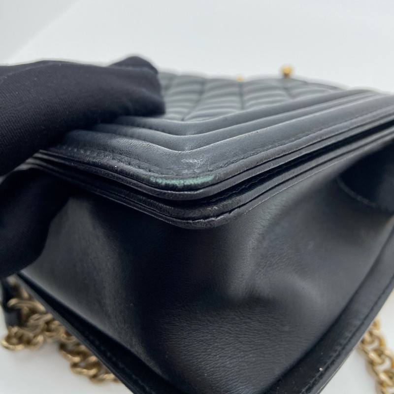 Chanel香奈兒 黑金羊皮 leboy 中號 25cm 肩背包-4