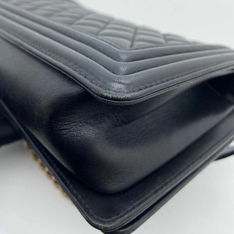 Chanel香奈兒 黑金羊皮 leboy 中號 25cm 肩背包-5