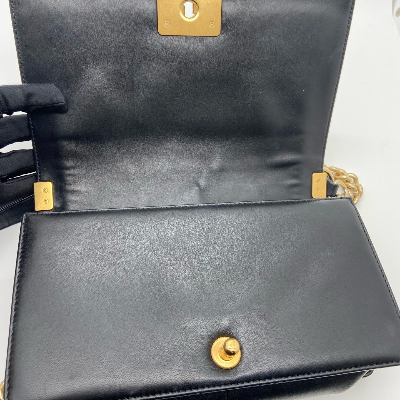 Chanel香奈兒 黑金羊皮 leboy 中號 25cm 肩背包-7