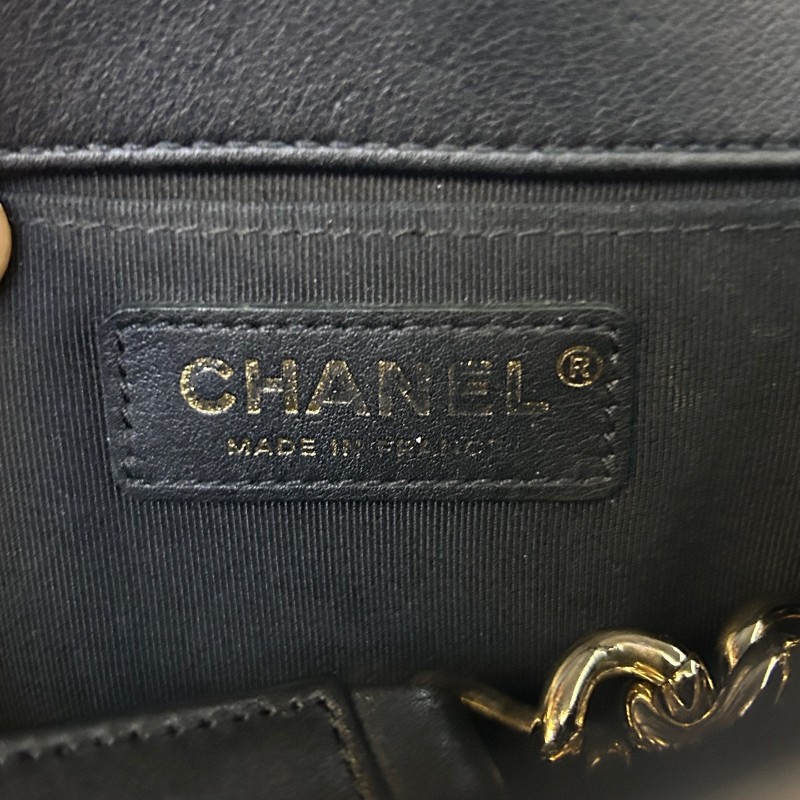 CHANEL香奈兒 Leboy 黑金 羊皮 V紋中號25cm 肩背包斜背包-5