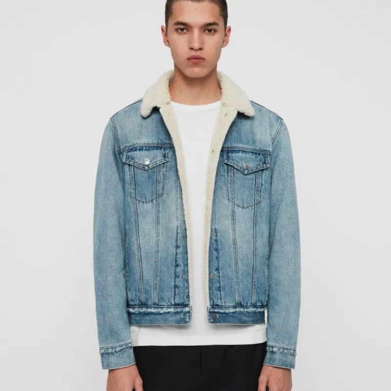 Allsaints 淺色 羊羔毛 丹寧外套 牛仔外套 男S-1