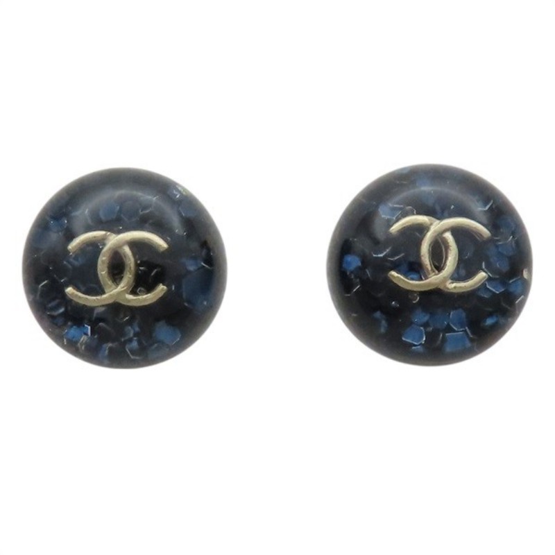 9成新 CHANEL
透明壓克力 藍色碎片 圓球 耳環-0