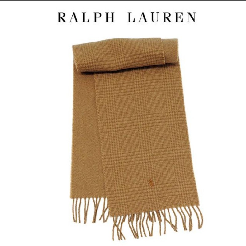 Polo Ralph Lauren 奶茶色 格紋 羊毛 圍巾-1