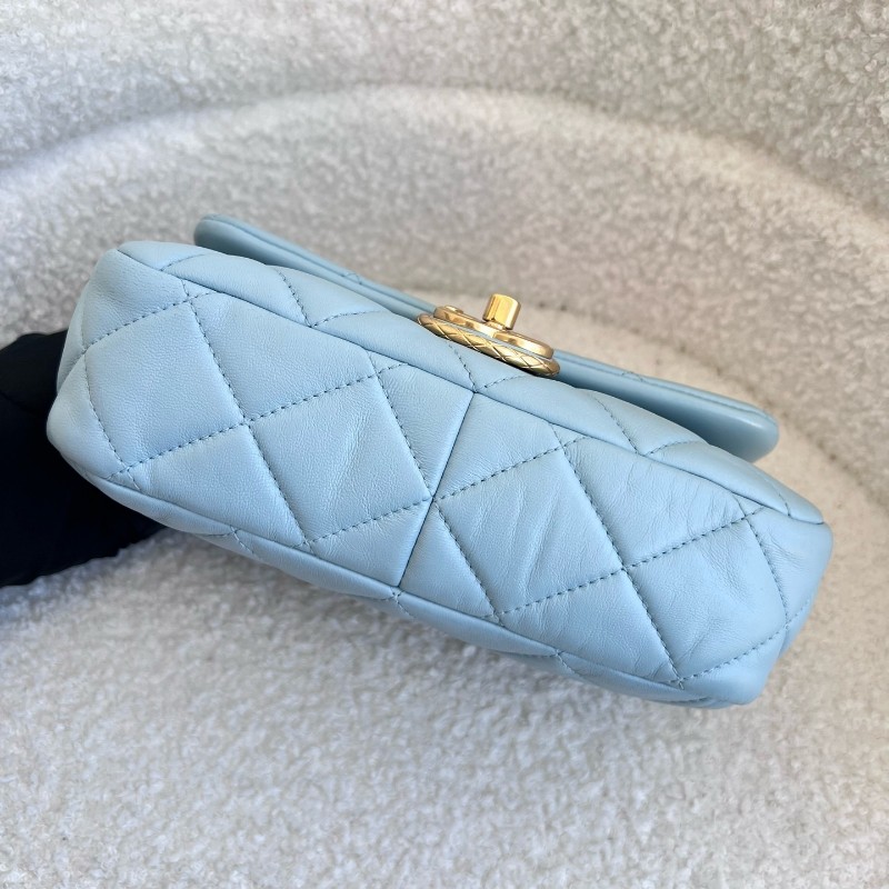 Chanel 22P新款淡藍色 金扣 方胖子 肩背包 斜背包-4