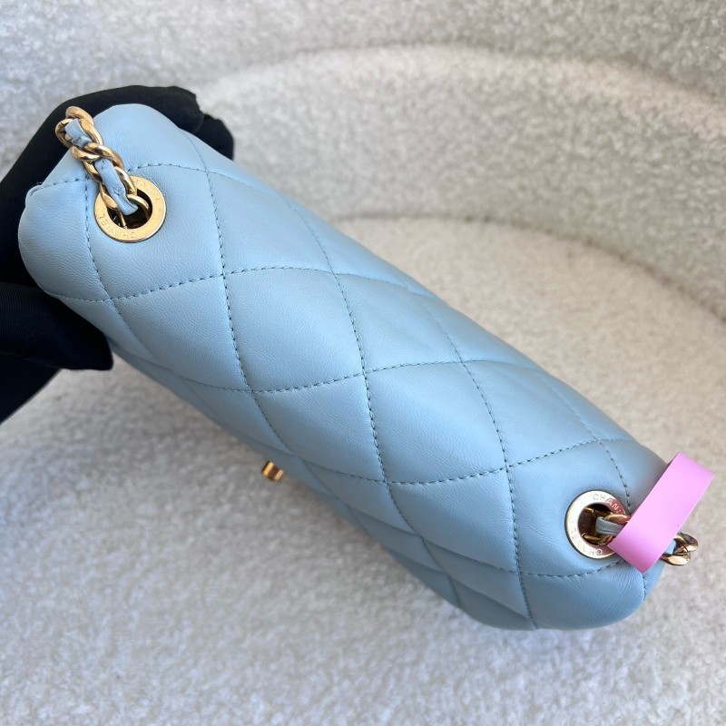 Chanel 22P新款淡藍色 金扣 方胖子 肩背包 斜背包-6