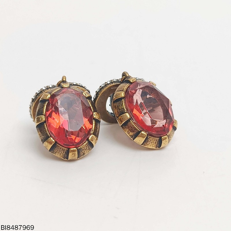 Gucci 雙G 水鑽 水晶 做舊金 耳環-1