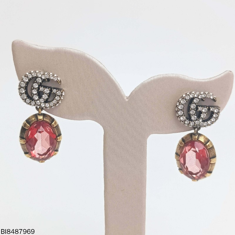 Gucci 雙G 水鑽 水晶 做舊金 耳環-5