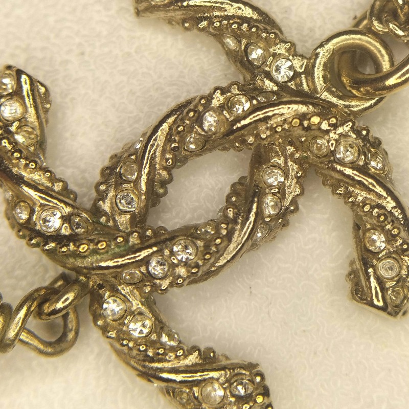 Chanel 金色雙C珍珠鑲鑽 項鍊 毛衣鏈-8