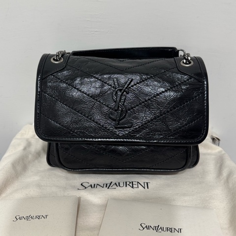Ysl niki baby新款D釦銀鏈黑色斜背包